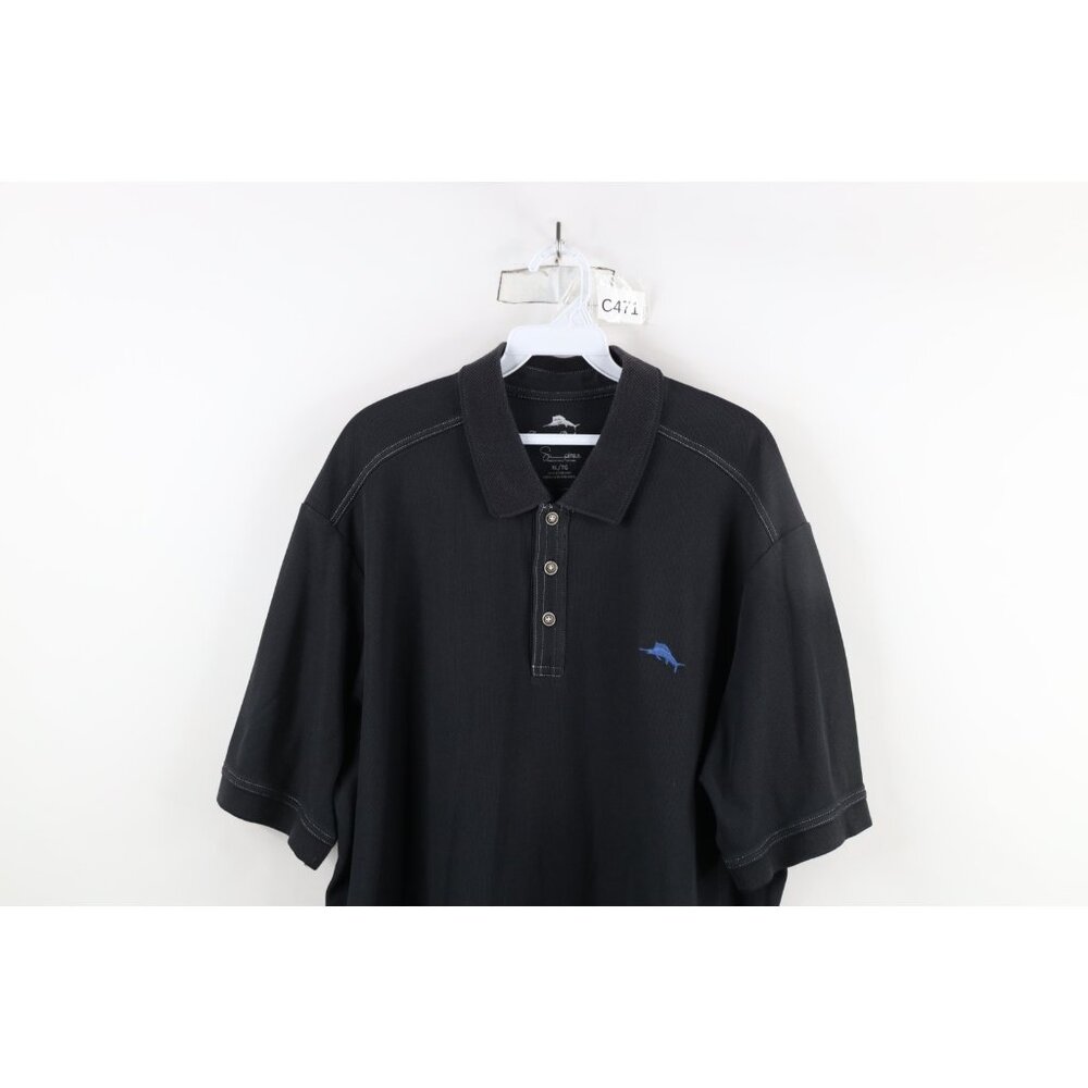 Tommy Bahama Mens XL Faded Supima Cotton Knit Collared Golf Polo Shirt Black - Picture 2 of 14